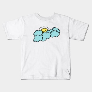 Smiling Sun Blue Cloud Hand Drawing Kids T-Shirt